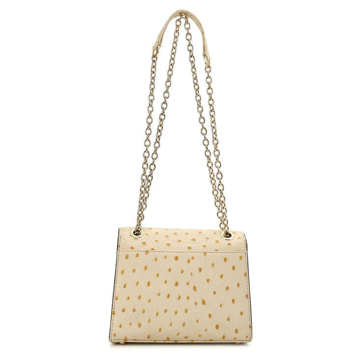 Ostrich-Embossed Double Chain Bag - Vanilla