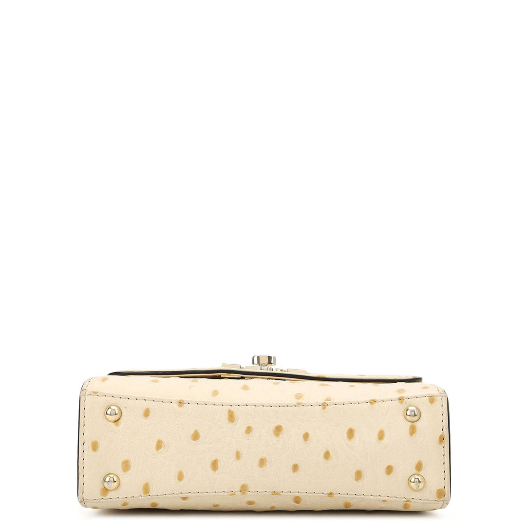 Ostrich-Embossed Double Chain Bag - Vanilla