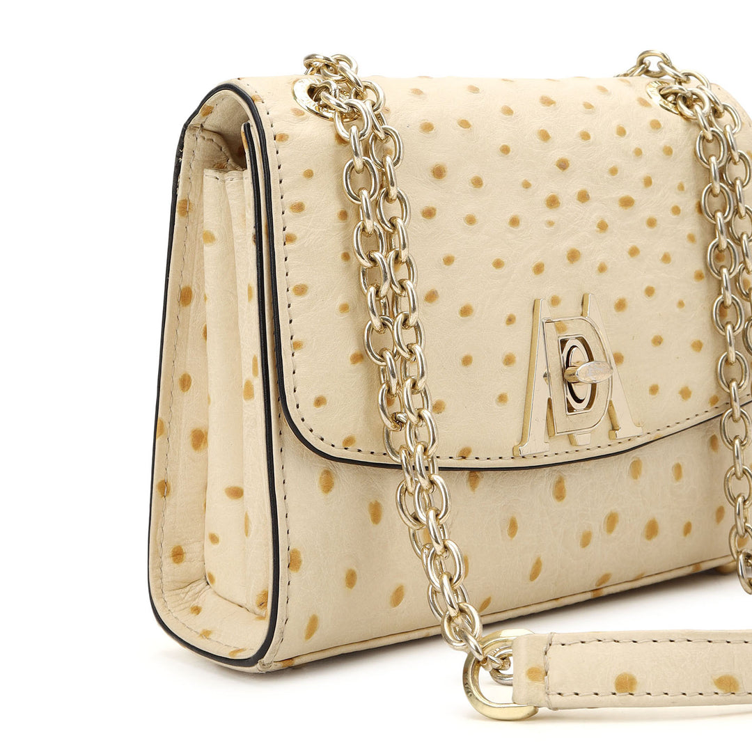 Ostrich-Embossed Double Chain Bag - Vanilla