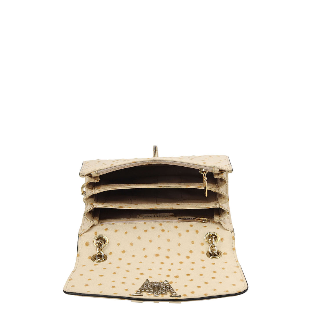 Ostrich-Embossed Double Chain Bag - Vanilla