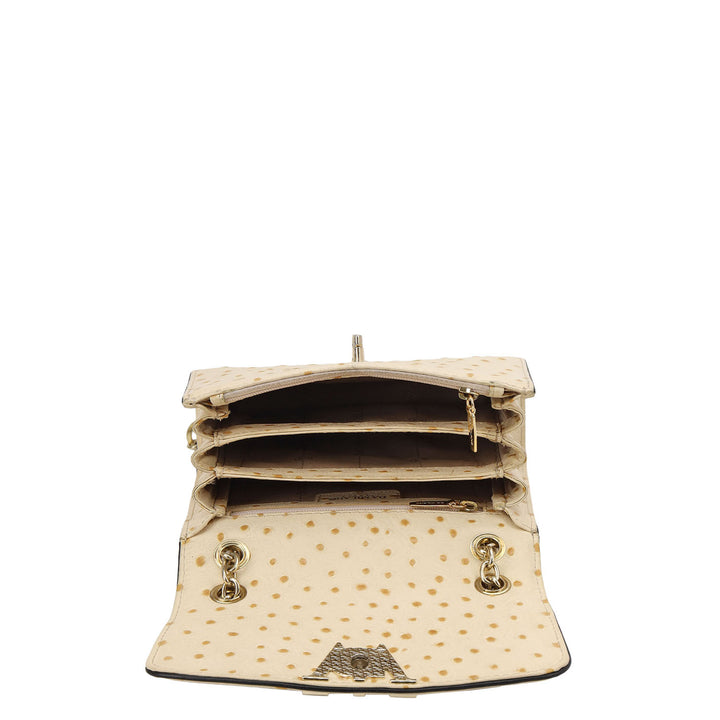 Ostrich-Embossed Double Chain Bag - Vanilla