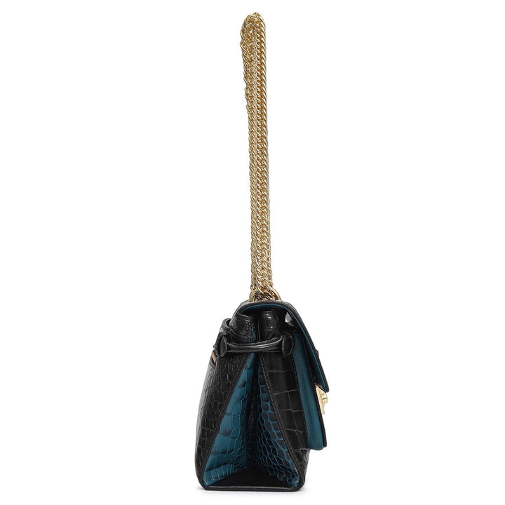 Small Croco Leather Shoulder Bag - Black