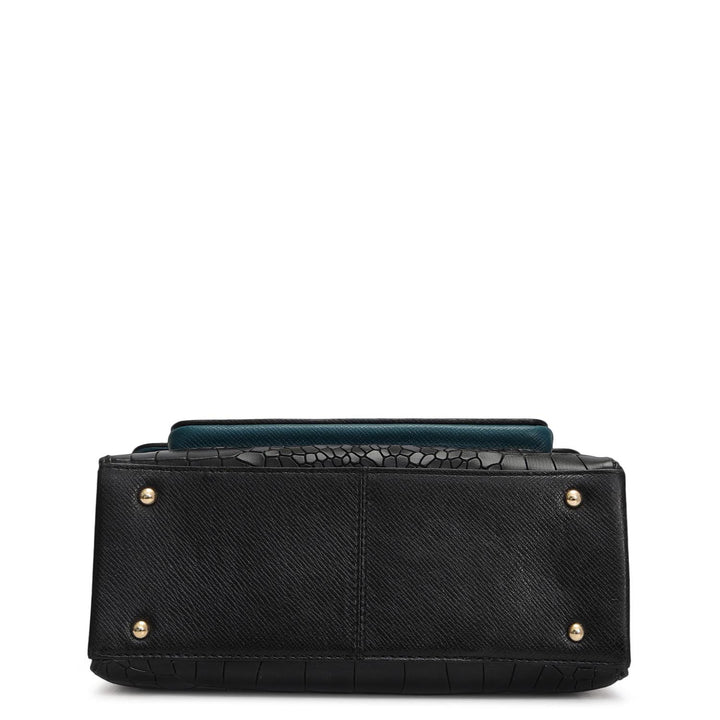 Small Croco Leather Shoulder Bag - Black