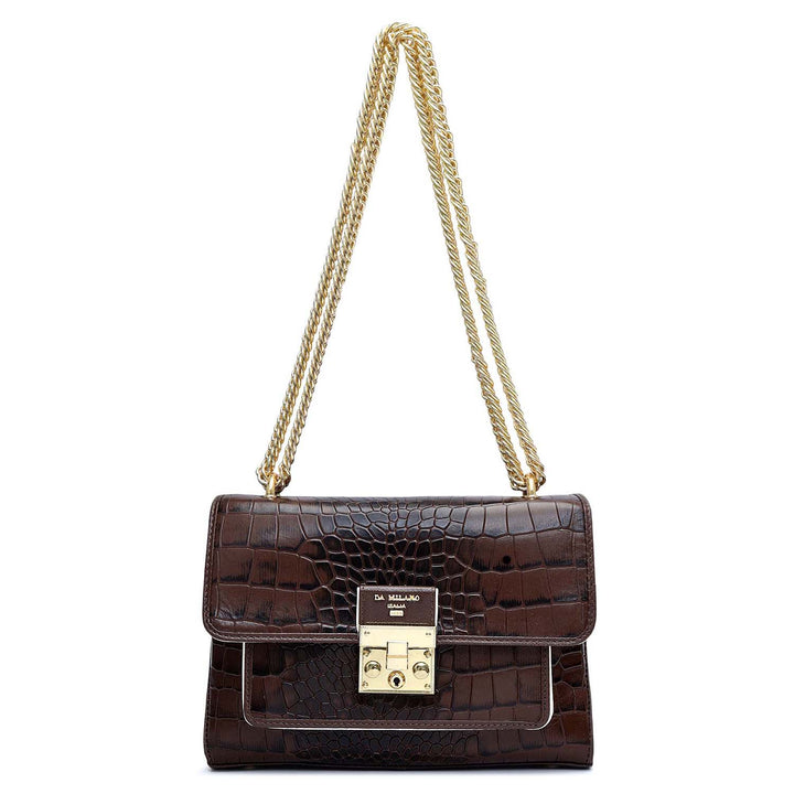 Small Croco Leather Shoulder Bag - Walnut