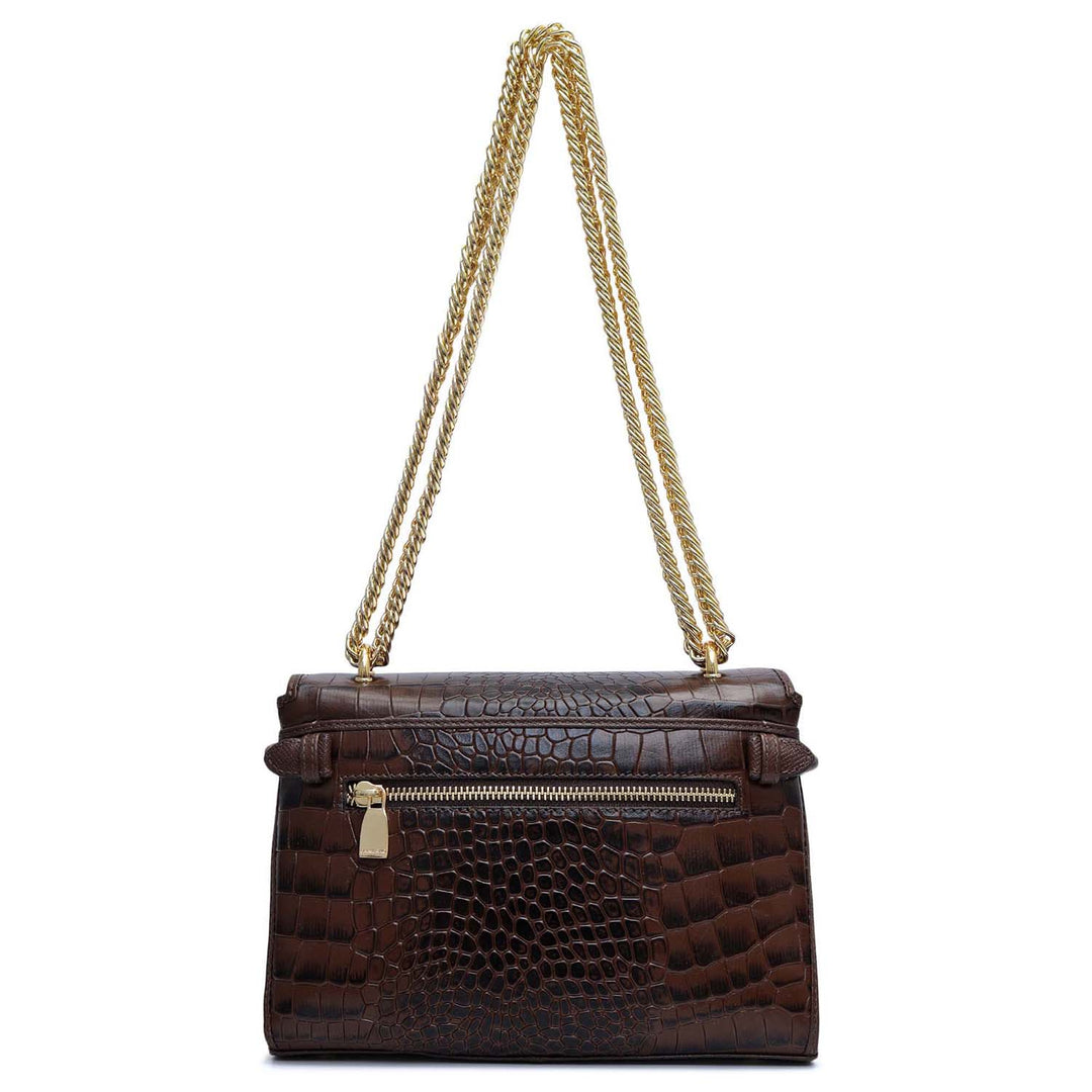 Small Croco Leather Shoulder Bag - Walnut