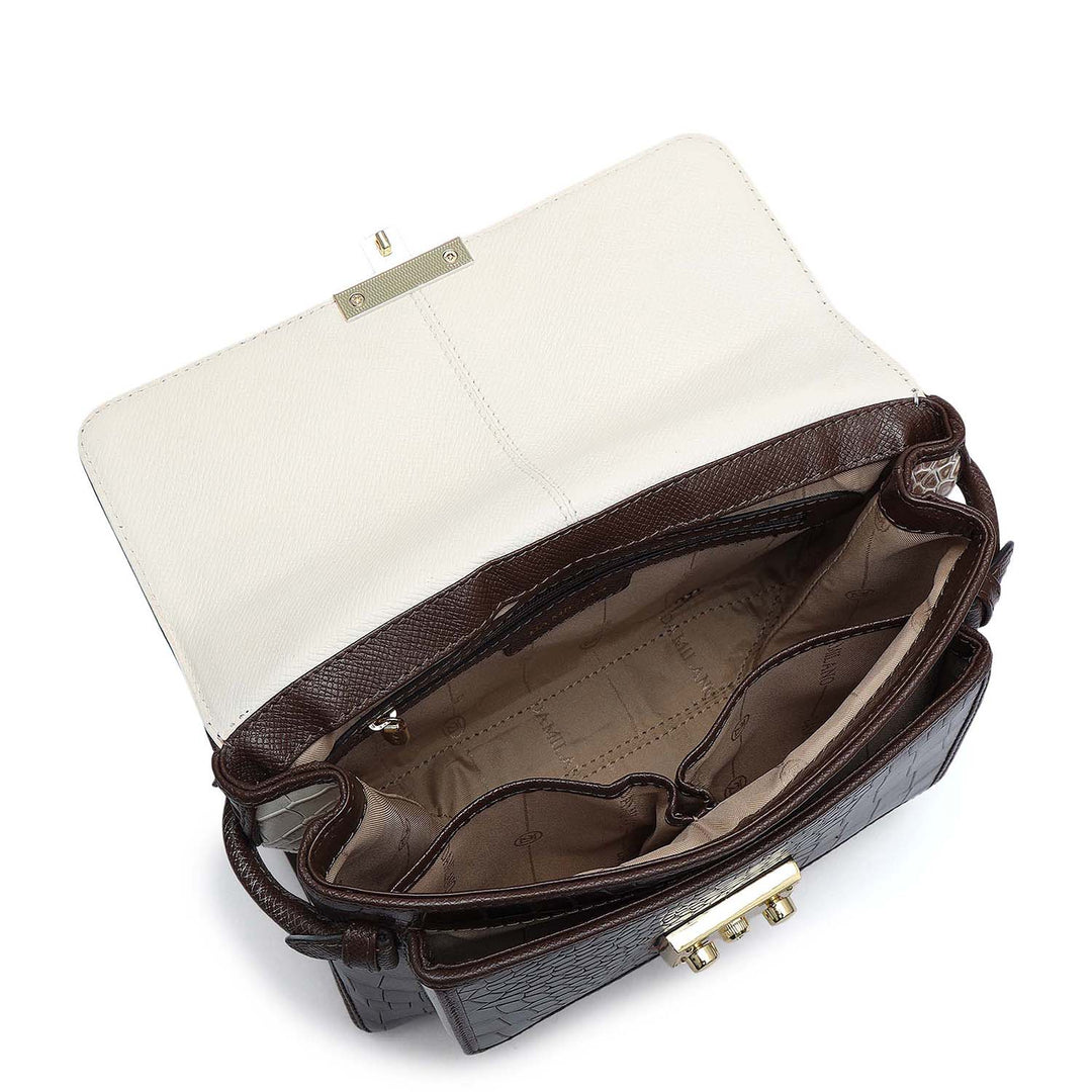 Small Croco Leather Shoulder Bag - Walnut