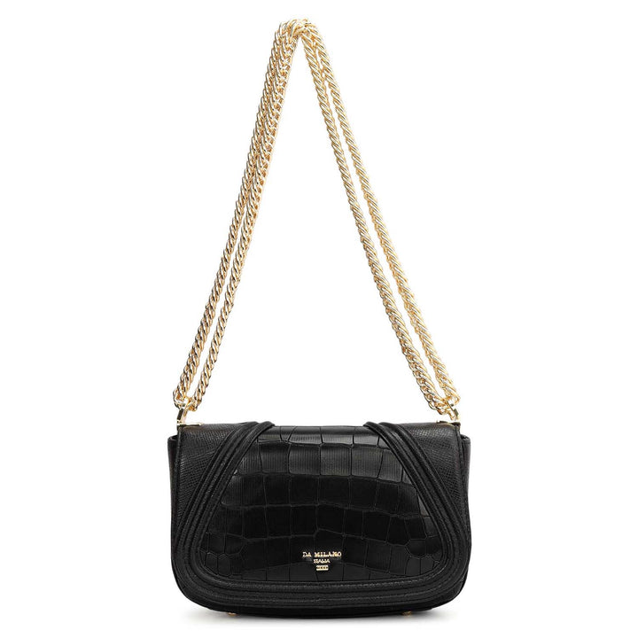 Small Croco Franzy Leather Shoulder Bag - Black