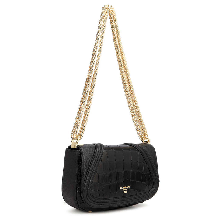 Small Croco Franzy Leather Shoulder Bag - Black