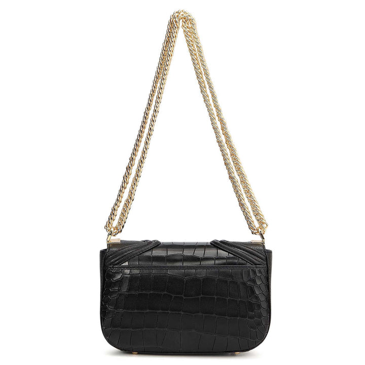 Small Croco Franzy Leather Shoulder Bag - Black