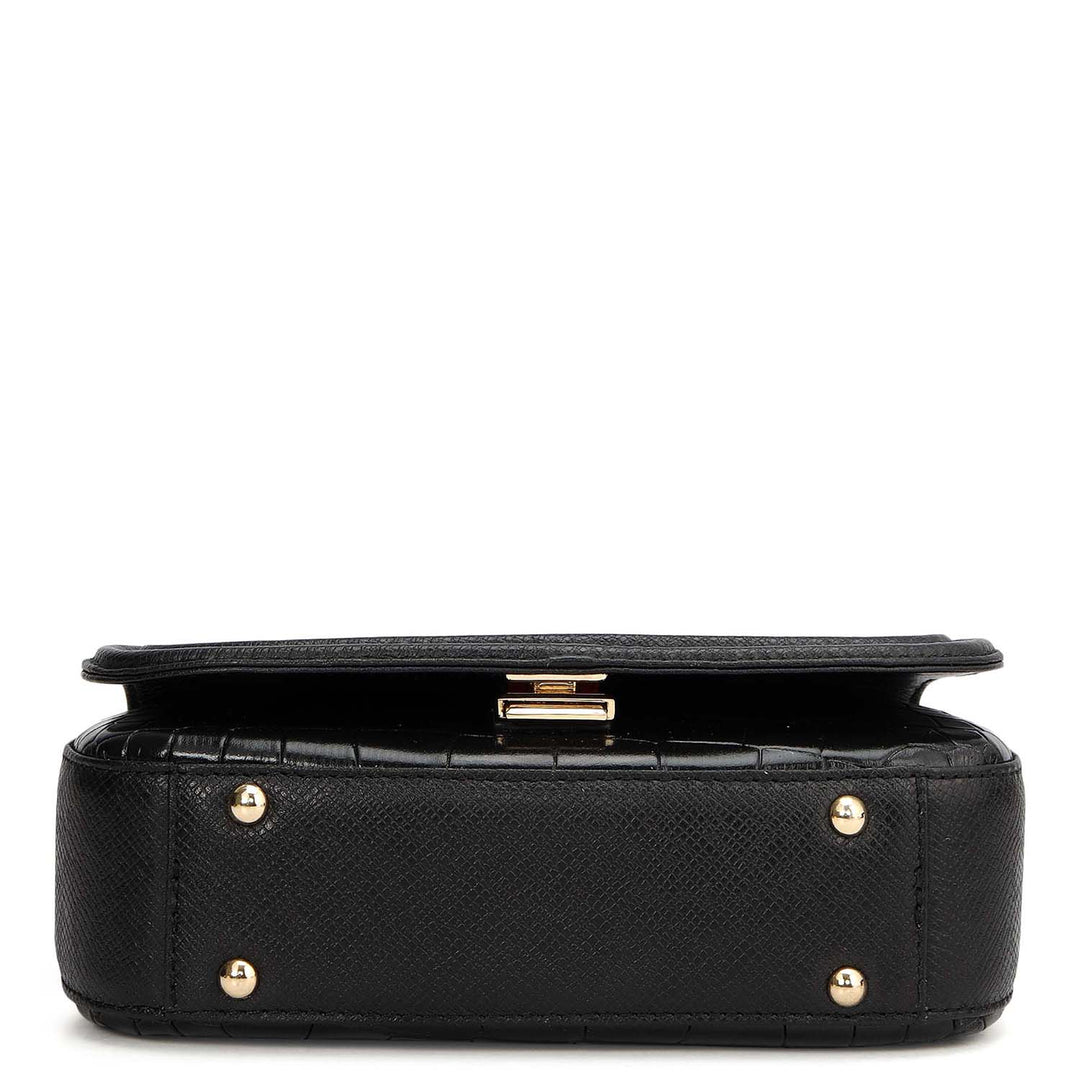 Small Croco Franzy Leather Shoulder Bag - Black