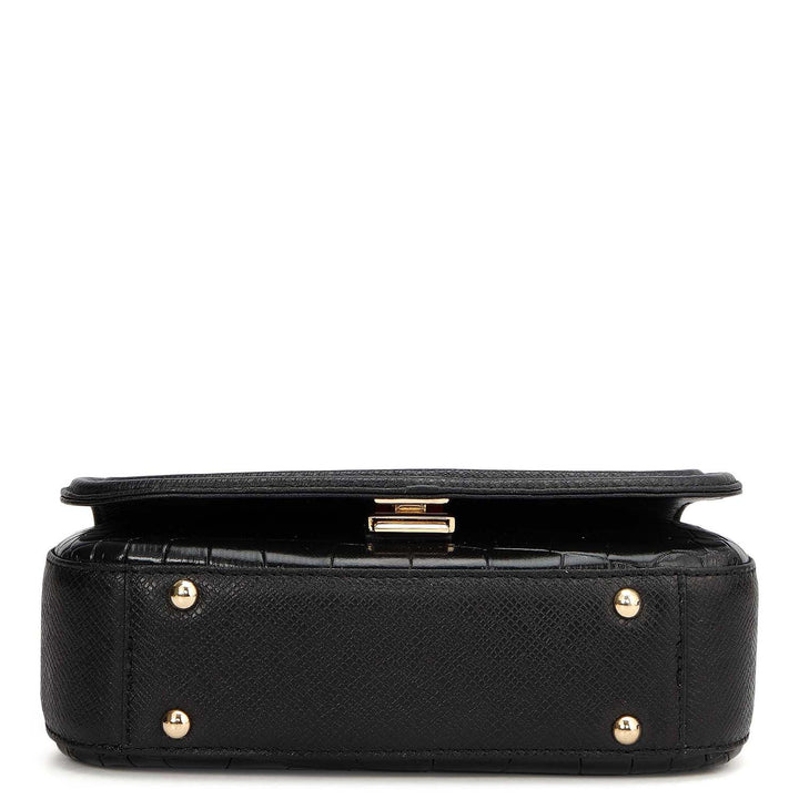 Small Croco Franzy Leather Shoulder Bag - Black