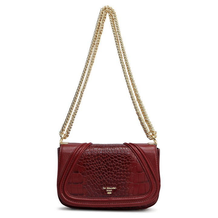 Small Croco Franzy Leather Shoulder Bag - Cherry
