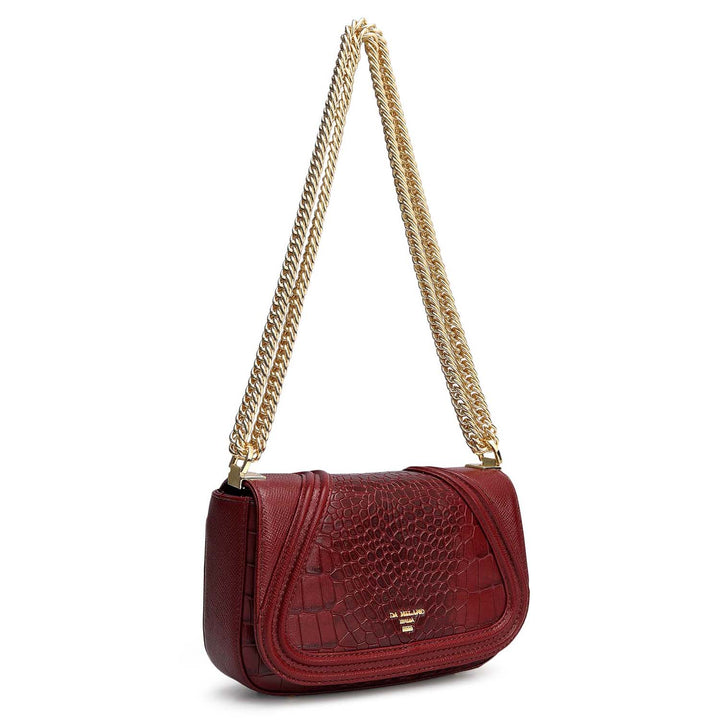 Small Croco Franzy Leather Shoulder Bag - Cherry