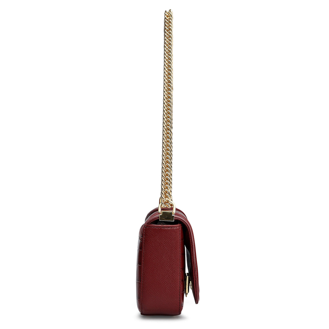 Small Croco Franzy Leather Shoulder Bag - Cherry