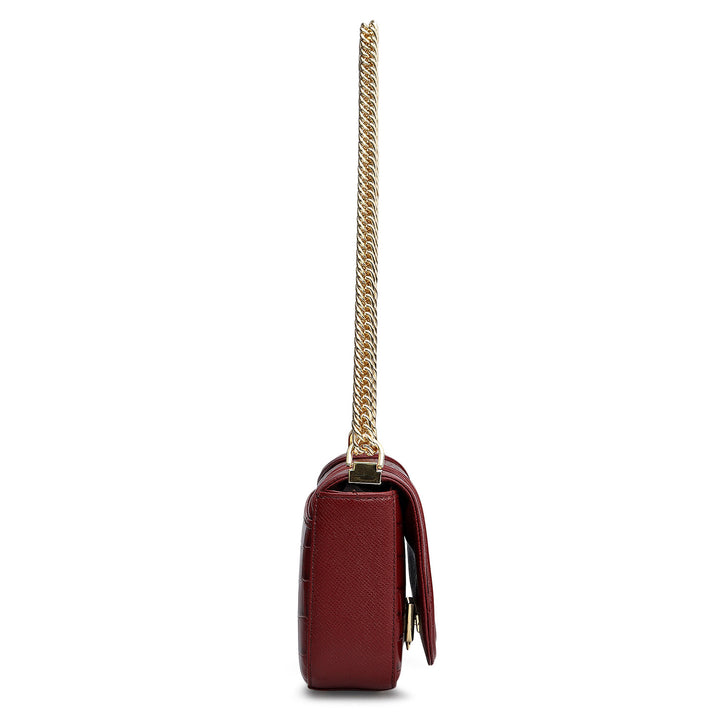 Small Croco Franzy Leather Shoulder Bag - Cherry
