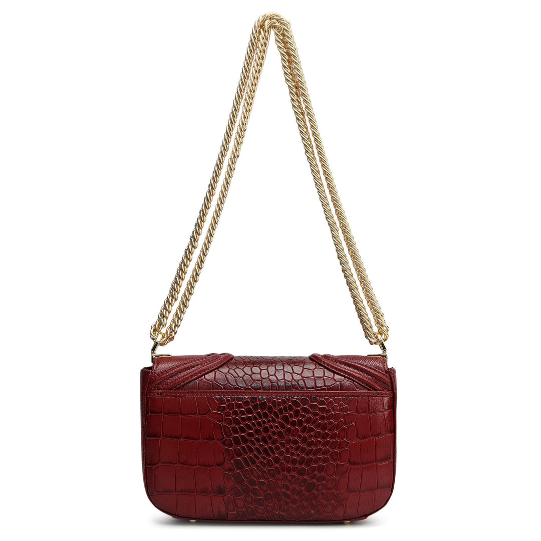 Small Croco Franzy Leather Shoulder Bag - Cherry