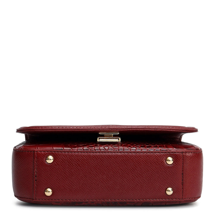 Small Croco Franzy Leather Shoulder Bag - Cherry