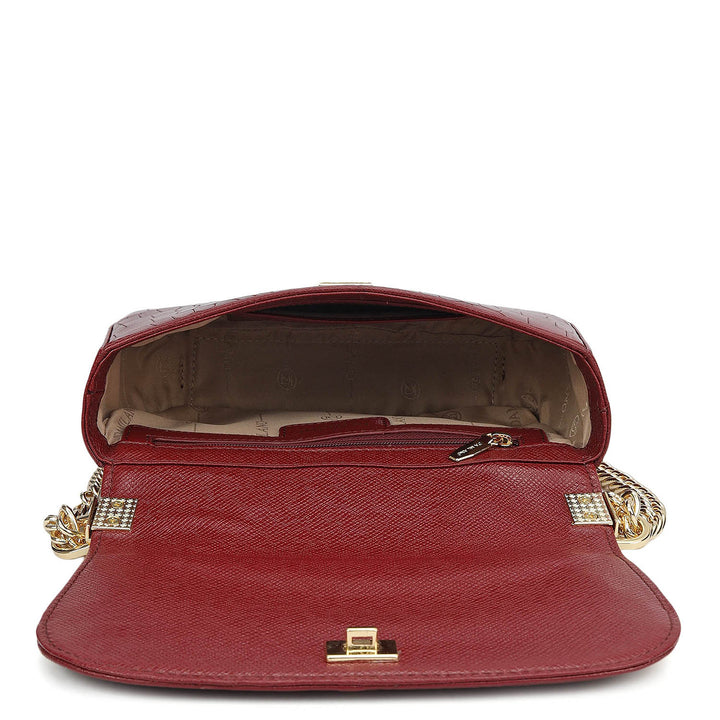 Small Croco Franzy Leather Shoulder Bag - Cherry