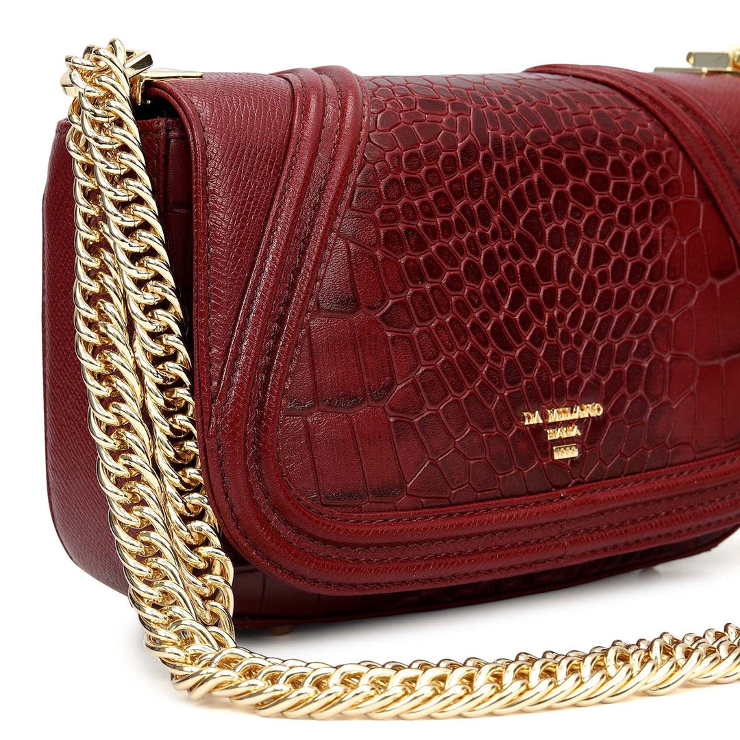 Small Croco Franzy Leather Shoulder Bag - Cherry