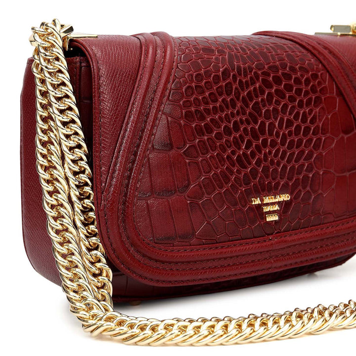 Small Croco Franzy Leather Shoulder Bag - Cherry