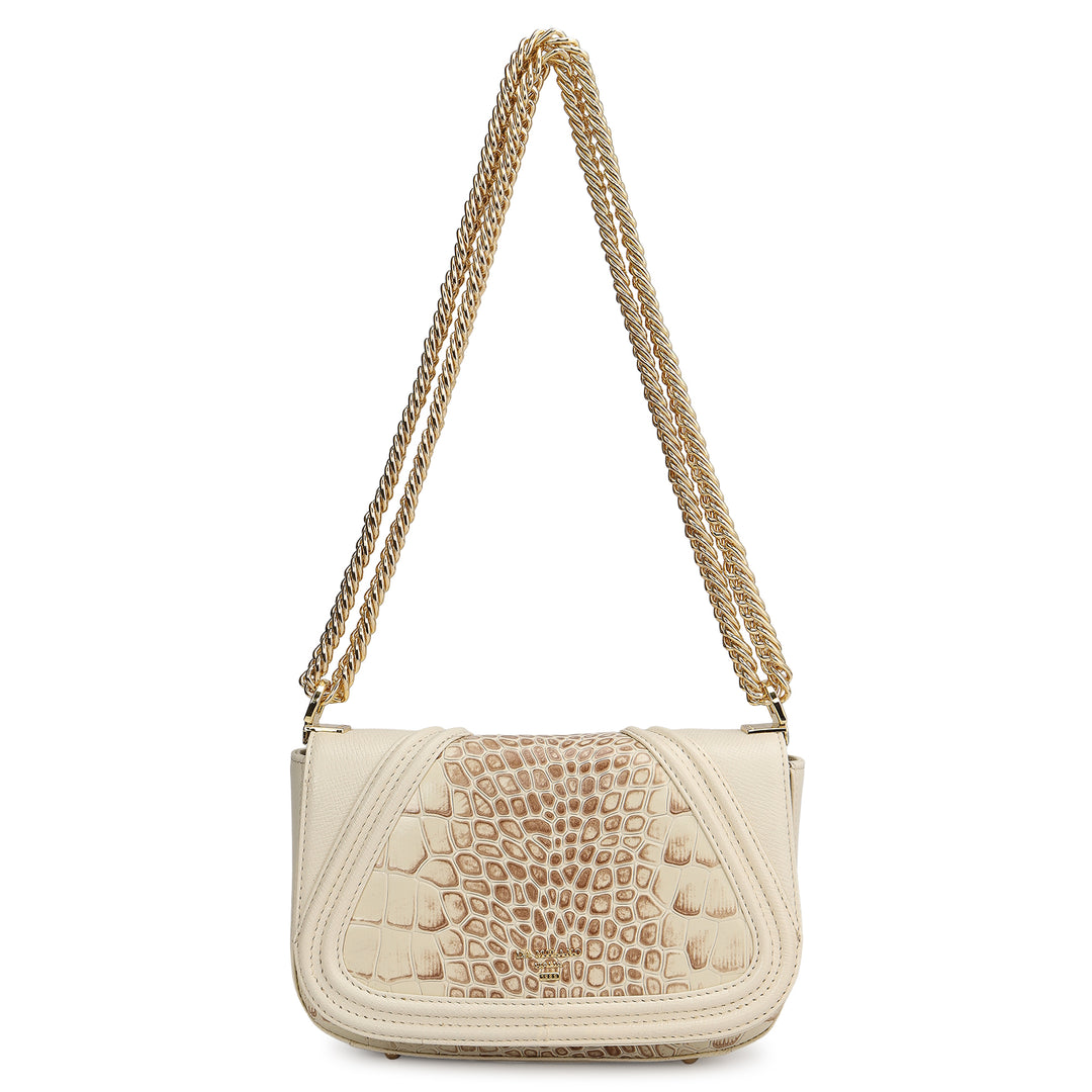 Small Croco Franzy Leather Shoulder Bag - Marshmallow