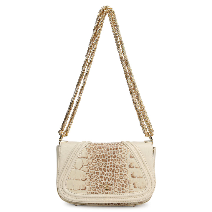Small Croco Franzy Leather Shoulder Bag - Marshmallow