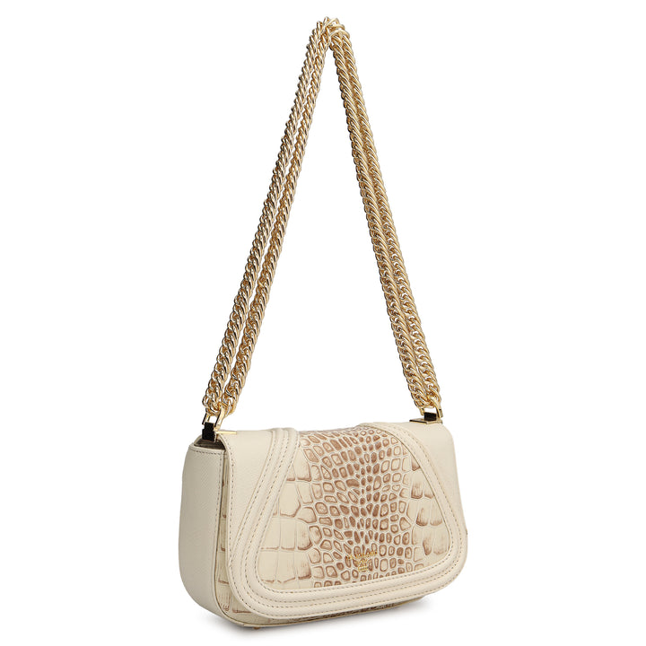Small Croco Franzy Leather Shoulder Bag - Marshmallow