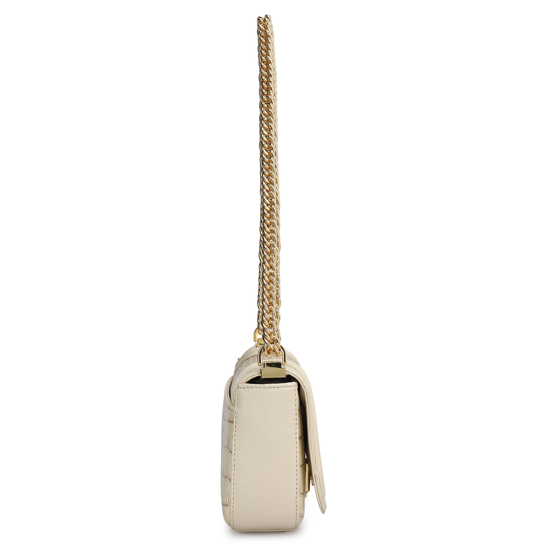 Small Croco Franzy Leather Shoulder Bag - Marshmallow