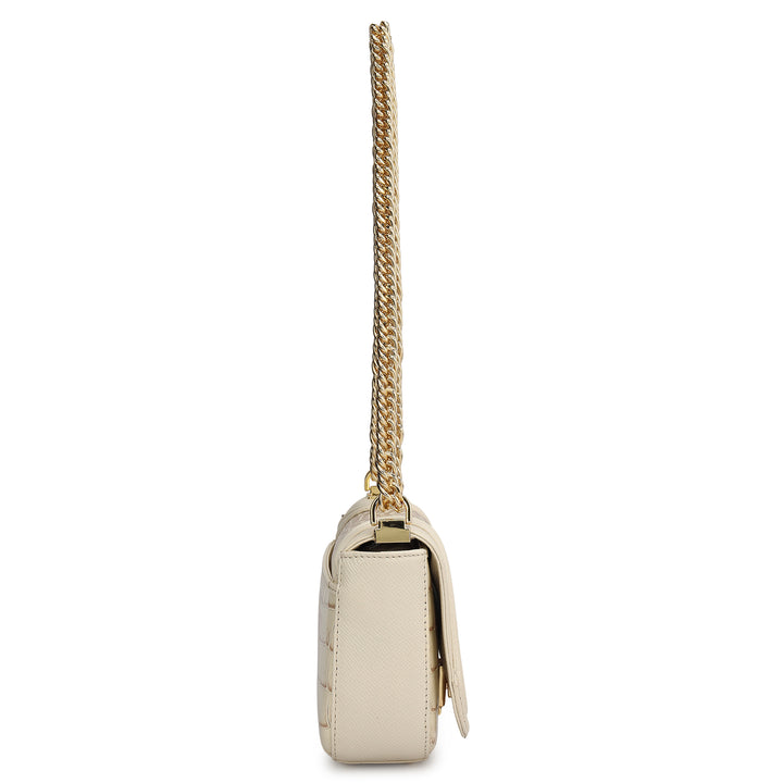 Small Croco Franzy Leather Shoulder Bag - Marshmallow