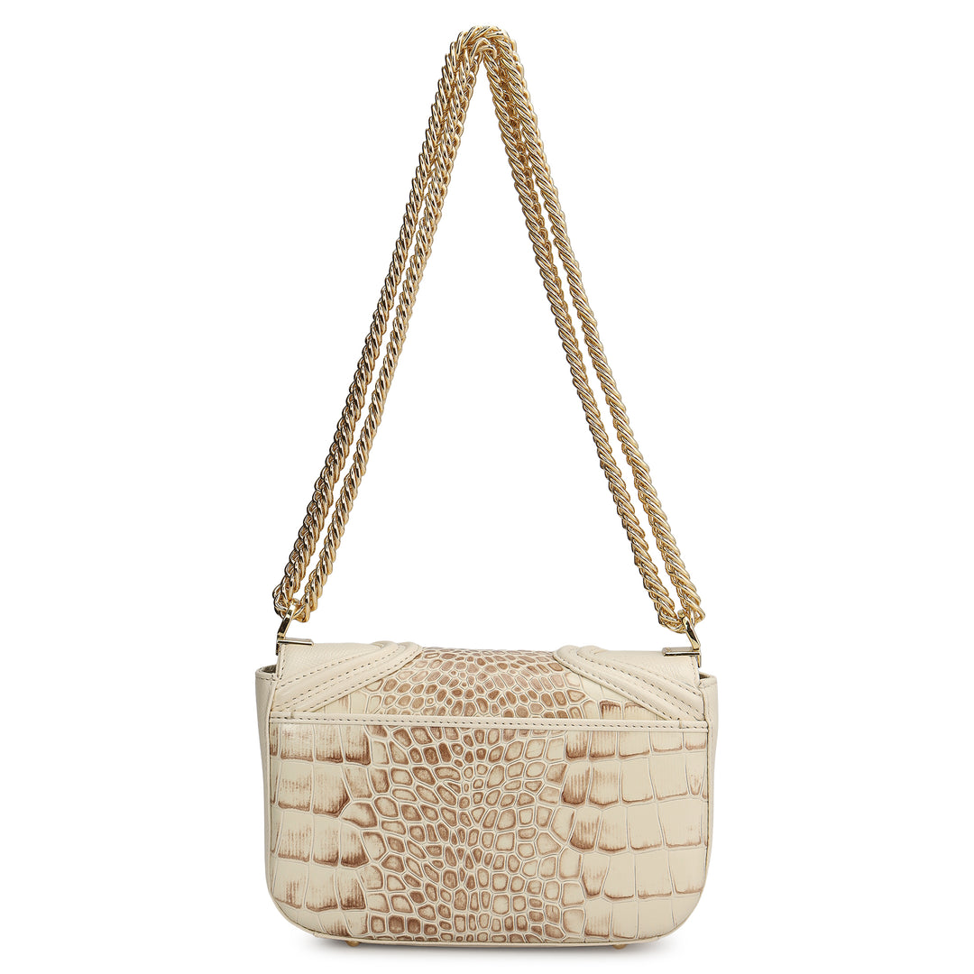 Small Croco Franzy Leather Shoulder Bag - Marshmallow