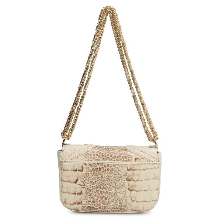 Small Croco Franzy Leather Shoulder Bag - Marshmallow