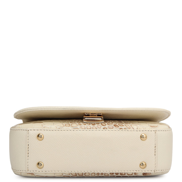 Small Croco Franzy Leather Shoulder Bag - Marshmallow
