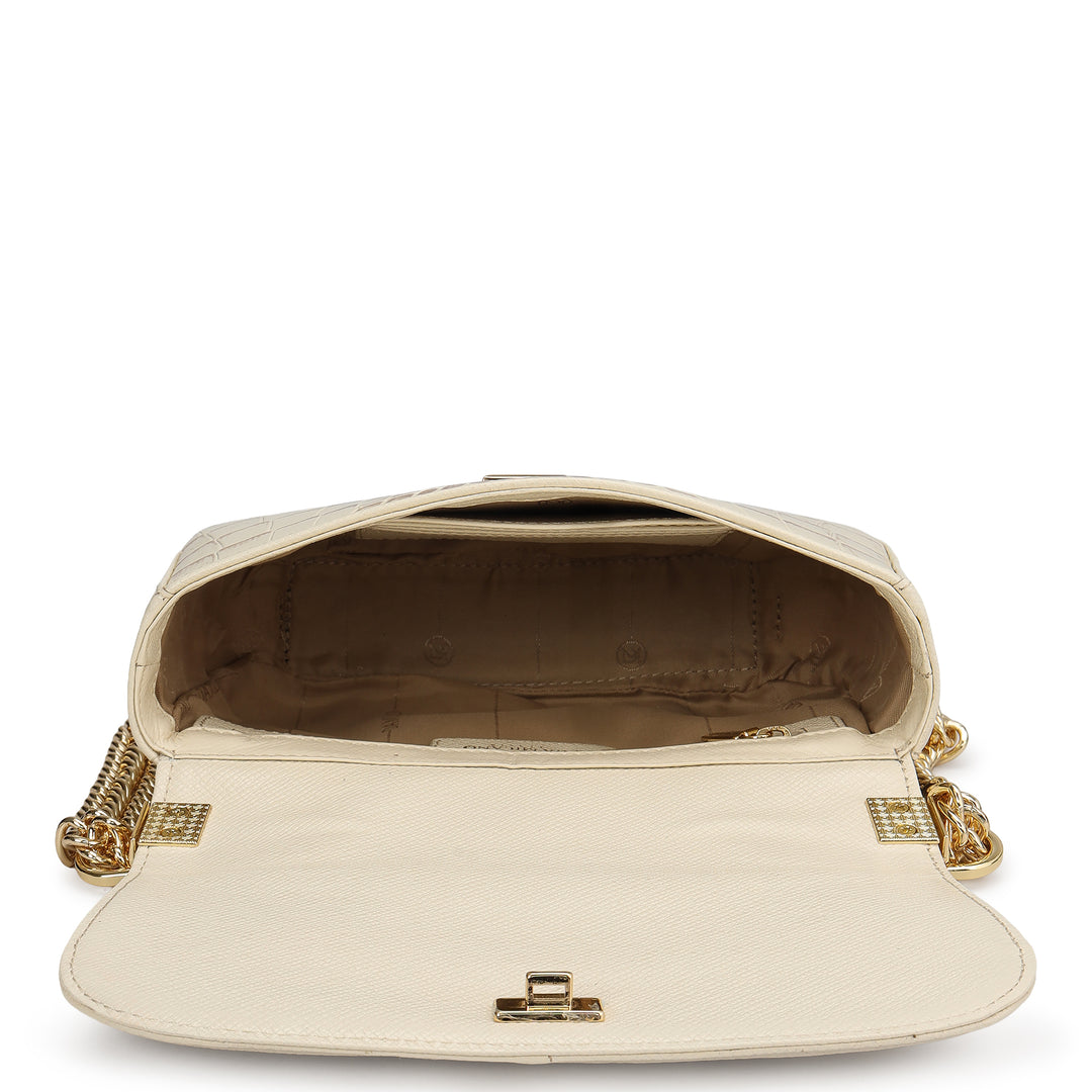 Small Croco Franzy Leather Shoulder Bag - Marshmallow