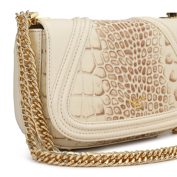 Small Croco Franzy Leather Shoulder Bag - Marshmallow