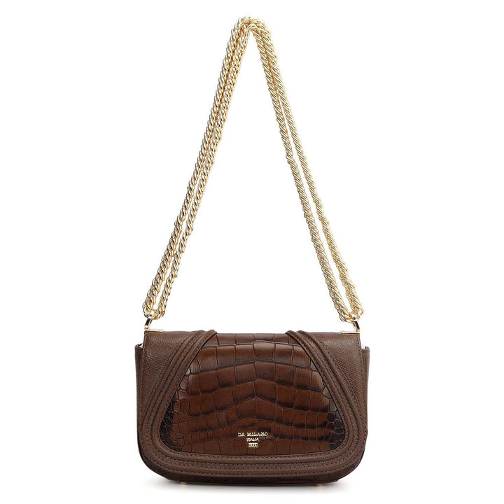 Small Croco Franzy Leather Shoulder Bag - Walnut
