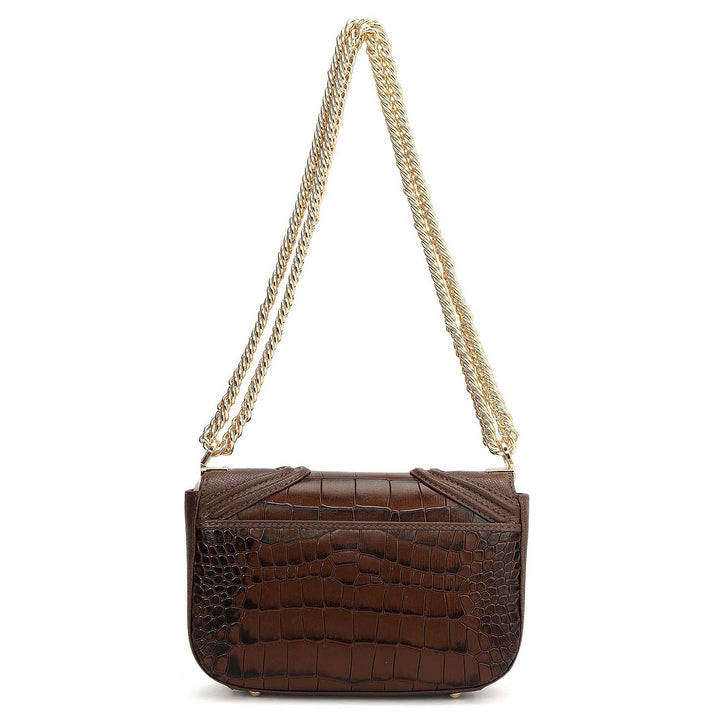 Small Croco Franzy Leather Shoulder Bag - Walnut