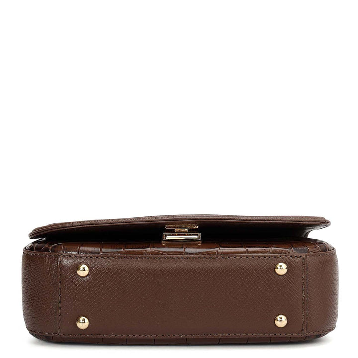 Small Croco Franzy Leather Shoulder Bag - Walnut