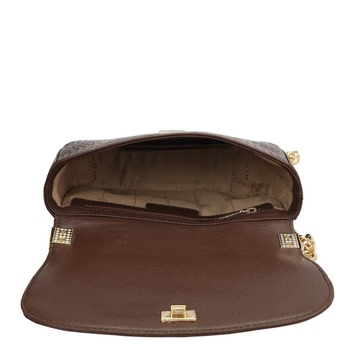 Small Croco Franzy Leather Shoulder Bag - Walnut