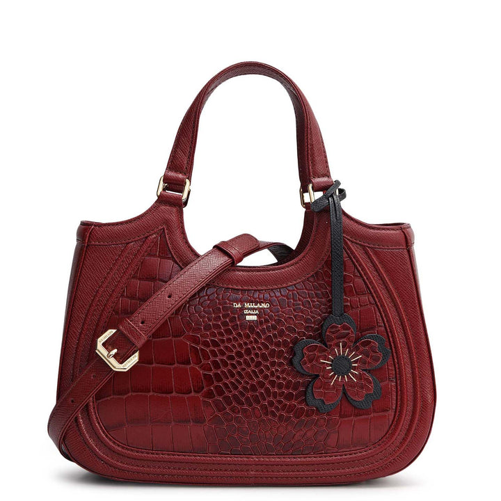 Small Croco Franzy Leather Satchel - Cherry
