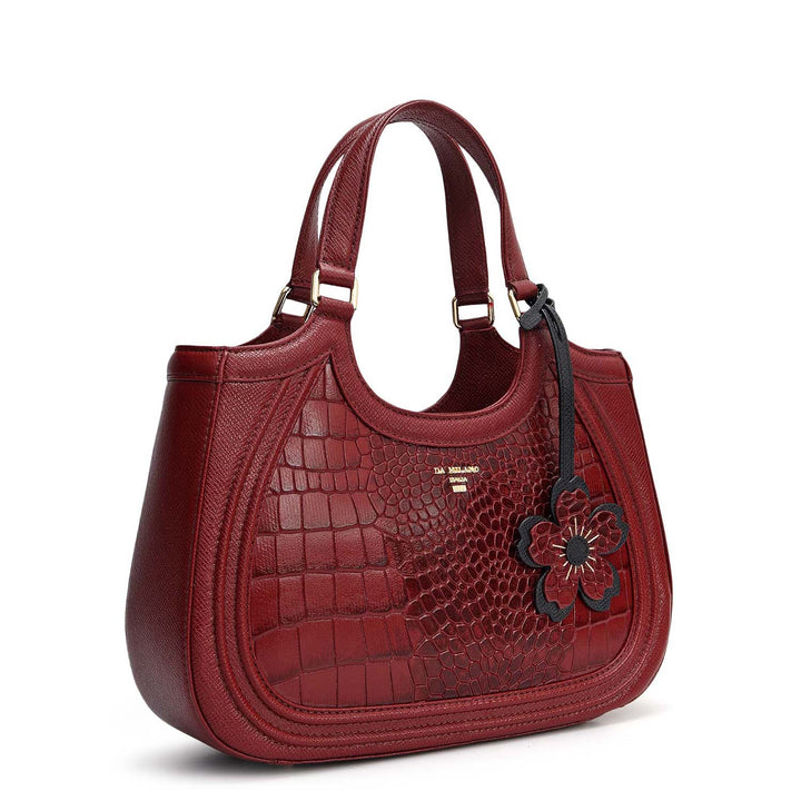 Small Croco Franzy Leather Satchel - Cherry