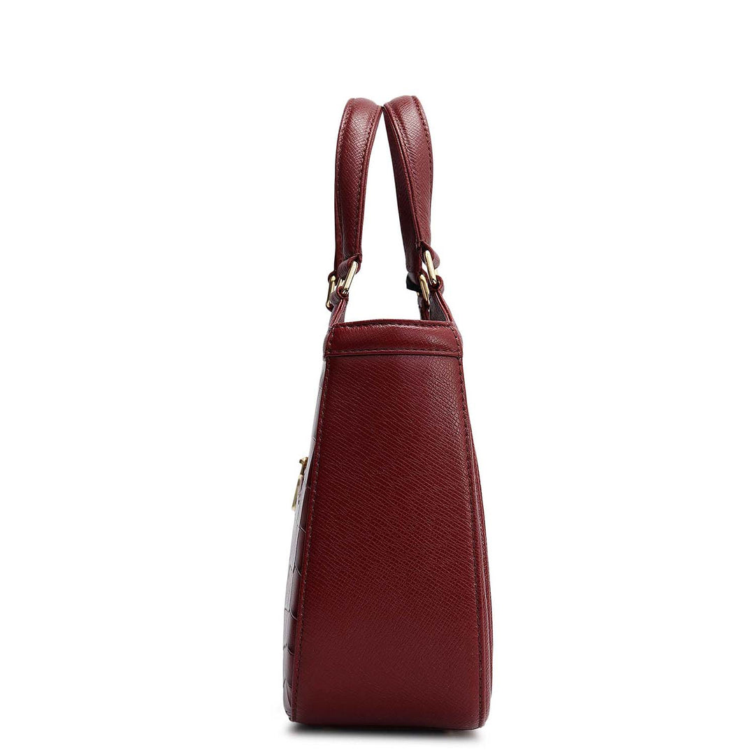 Small Croco Franzy Leather Satchel - Cherry