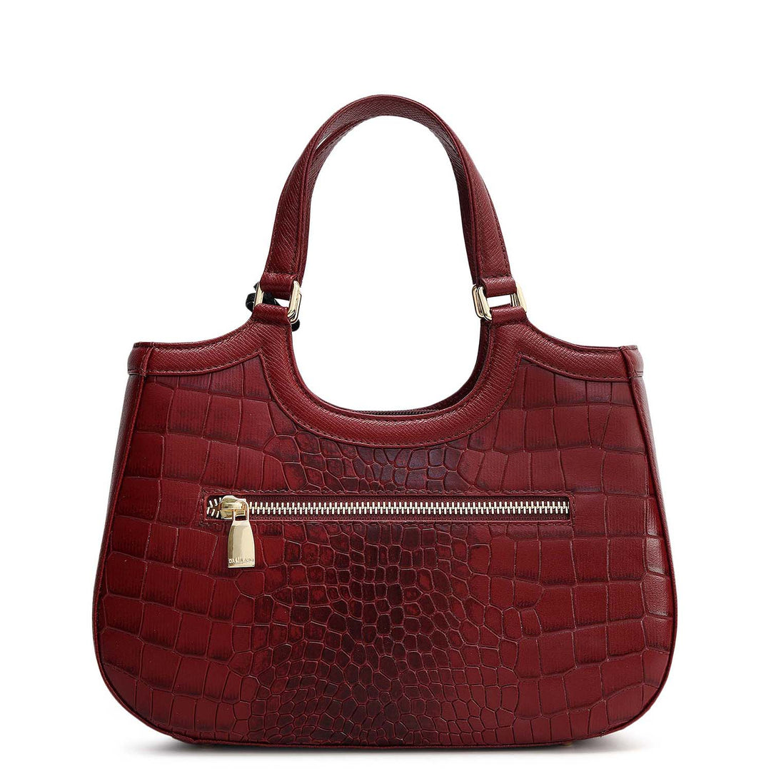 Small Croco Franzy Leather Satchel - Cherry