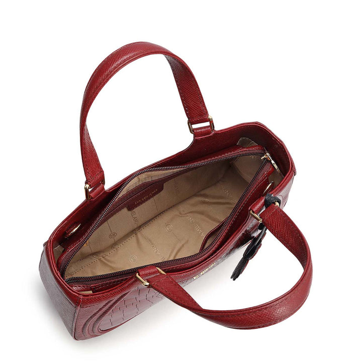 Small Croco Franzy Leather Satchel - Cherry