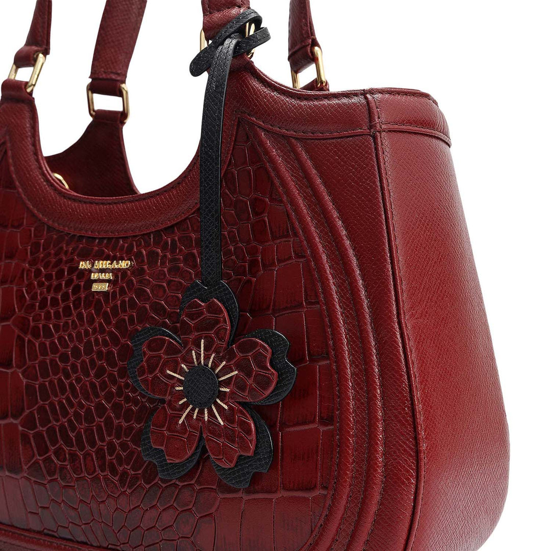 Small Croco Franzy Leather Satchel - Cherry