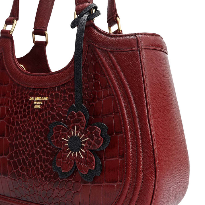 Small Croco Franzy Leather Satchel - Cherry