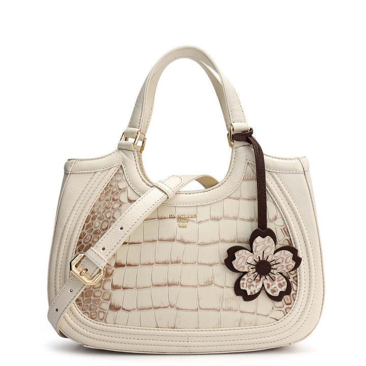Small Croco Franzy Leather Satchel - Marshmallow