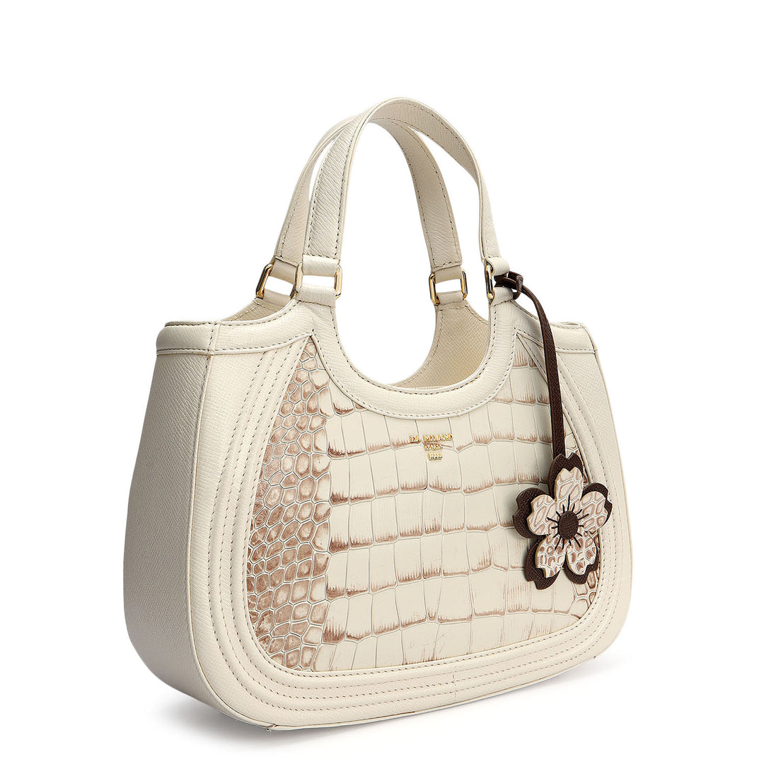 Small Croco Franzy Leather Satchel - Marshmallow