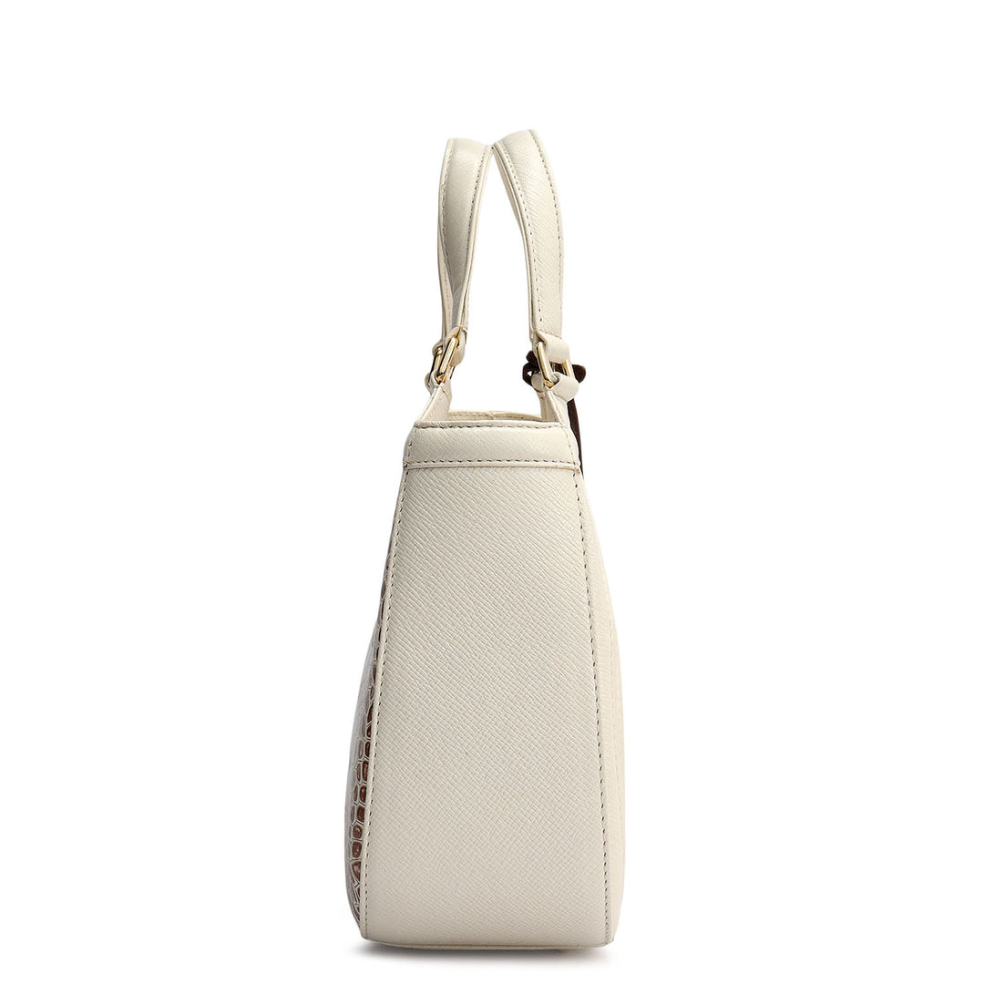 Small Croco Franzy Leather Satchel - Marshmallow