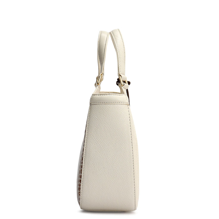 Small Croco Franzy Leather Satchel - Marshmallow