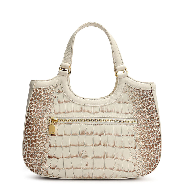 Small Croco Franzy Leather Satchel - Marshmallow